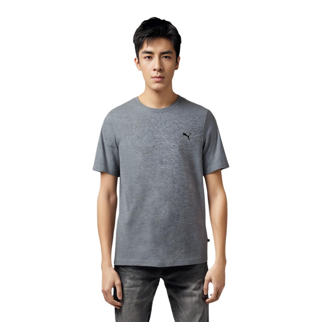 Puma Essentials Logo Print Crew Neck Short Sleeve T-Shirt Men Tops Medium-Gray 847216-03