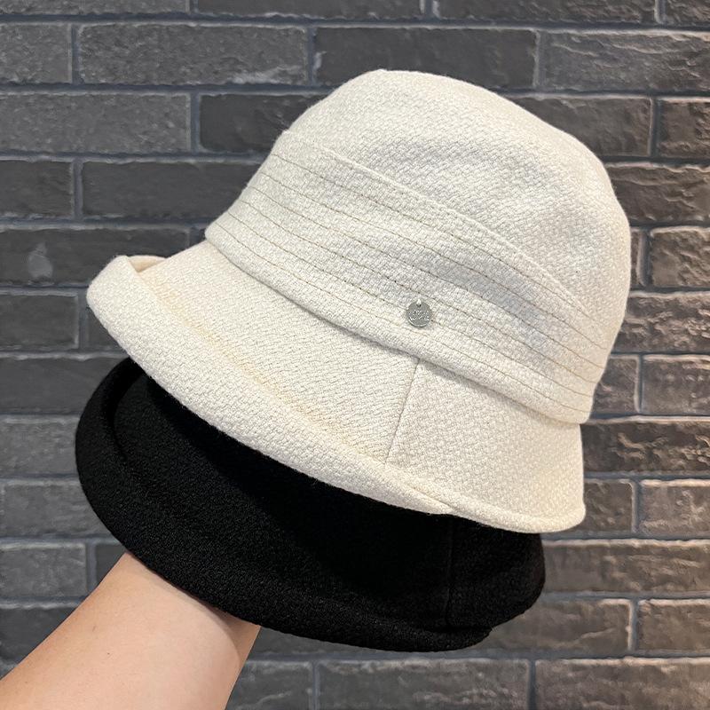 Hepburn Style Autumn and Winter Korean Version of Crimping Contrasting Color Fisherman Hat Children Elegant Foreign Style Good-looking Wool Woolen T
