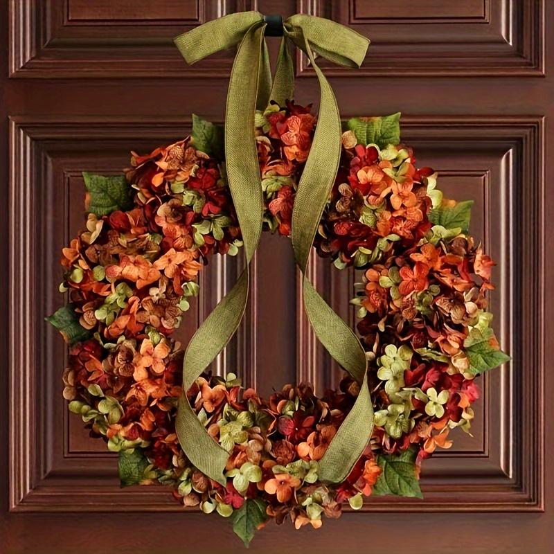 1pc Elegant Autumn Hanging Wreath with Hydrangea Flowers - Classic Style, Wall-Mounted,Ideal for Thanksgiving & Home Decor