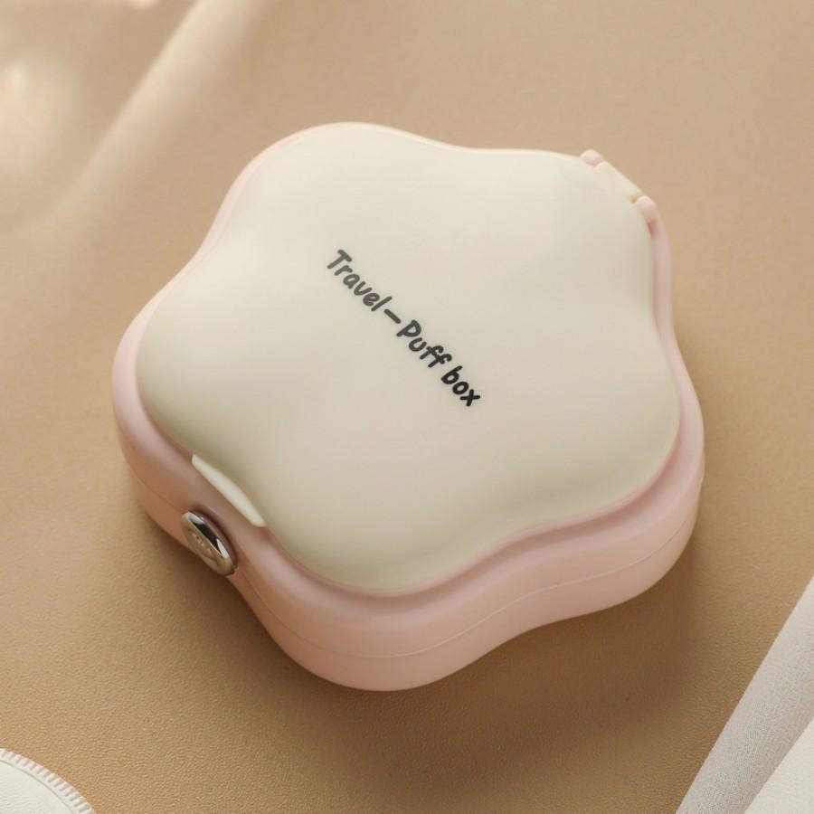 

Portable Travel Powder Puff Storage Box Student Breathable Powder Puff with Mirror Dust-proof Makeup Box Small and Exquisite New рожевий