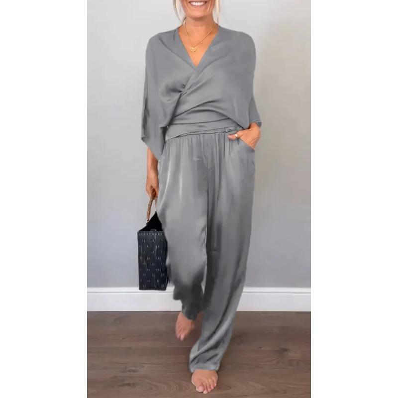 IHUASU Women's Fashion Casual Long Sleeve V Neck Pants Suits