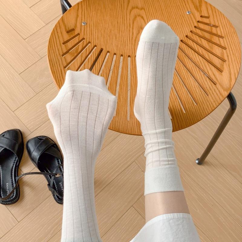 Solid Color Socks Women Bamboo Fiber Thin Breathable Summer Elastic Long Socks Korean Fashion Streetwear Black White Gray Socks