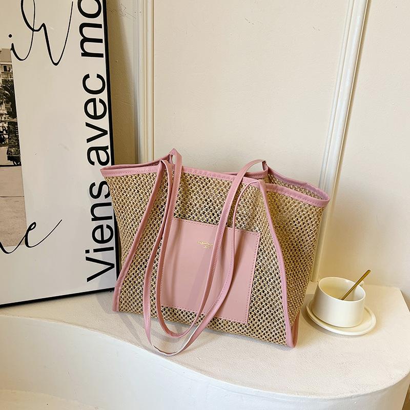 

Summer straw bag women s 2025 new large-capacity woven shoulder bag high-end texture niche commuter tote bag розовый