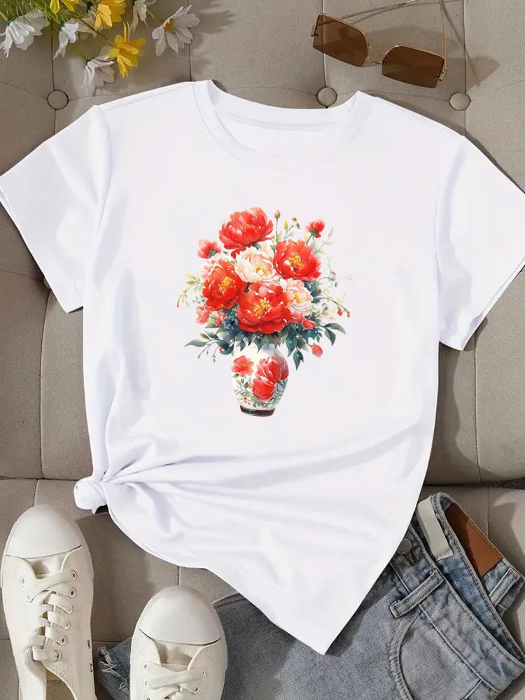 (Asian Size) Woman Print Tee Top Women Sweet 90s Trend Cute Clothing T Shirt Fashion  Female Short Sleeve Graphic T-shirts