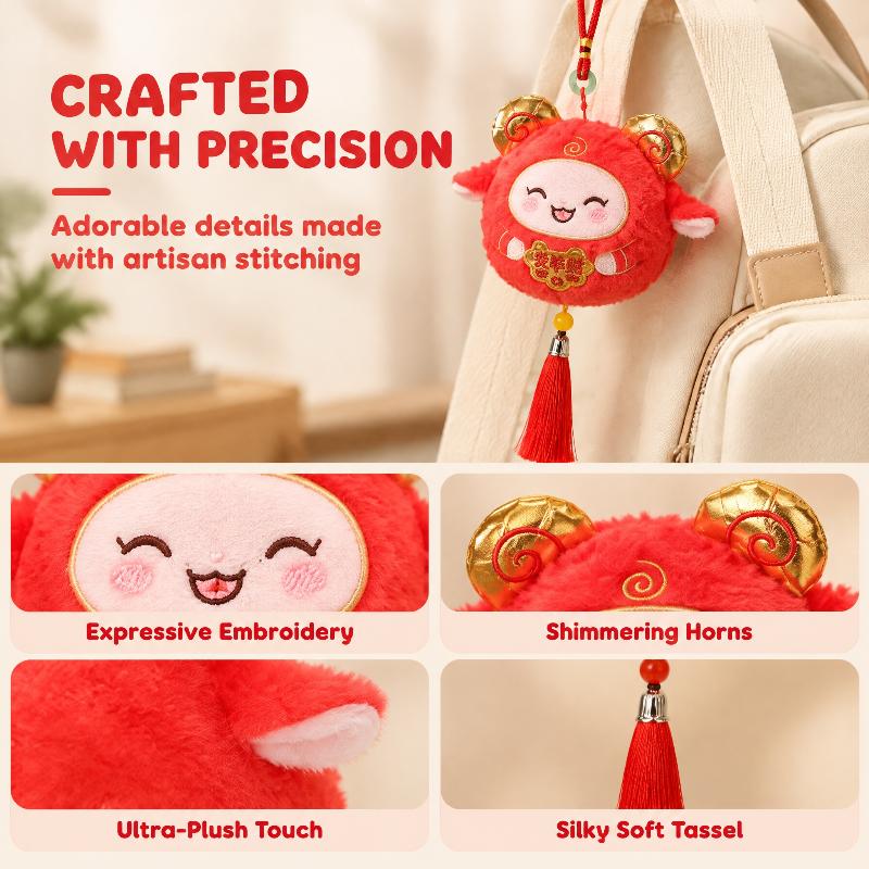 1Pcs Cute Sheep Plush Ornament Chinese New Year Mascot Hanging Pendant With Tassel Soft Stuffed Doll For Spring Festival Decor