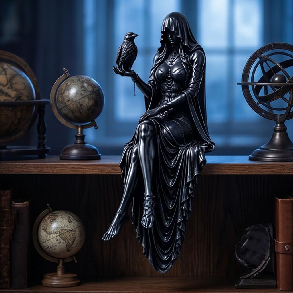 Resin Hooded Lady Reaper Figurine Macabre Desk Decor Witchy Room Decoration Ornaments for Home Garden Yard Decorations