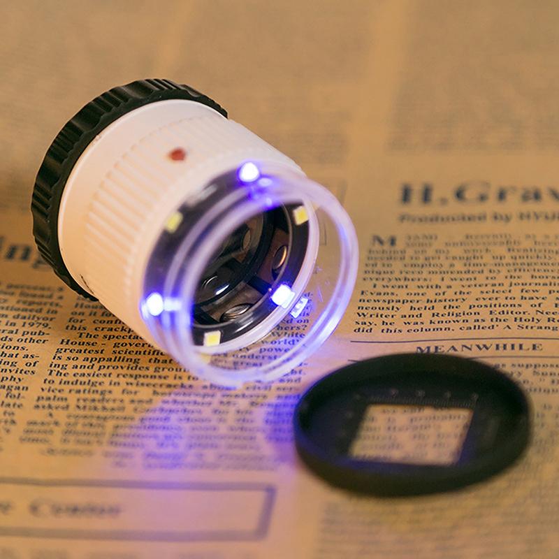 30X Pocket Magnifier with Scale LED UV Light Illuminated Magnifying Glasses Adjustable Focal HD Loupe Jewelry Tool Reading