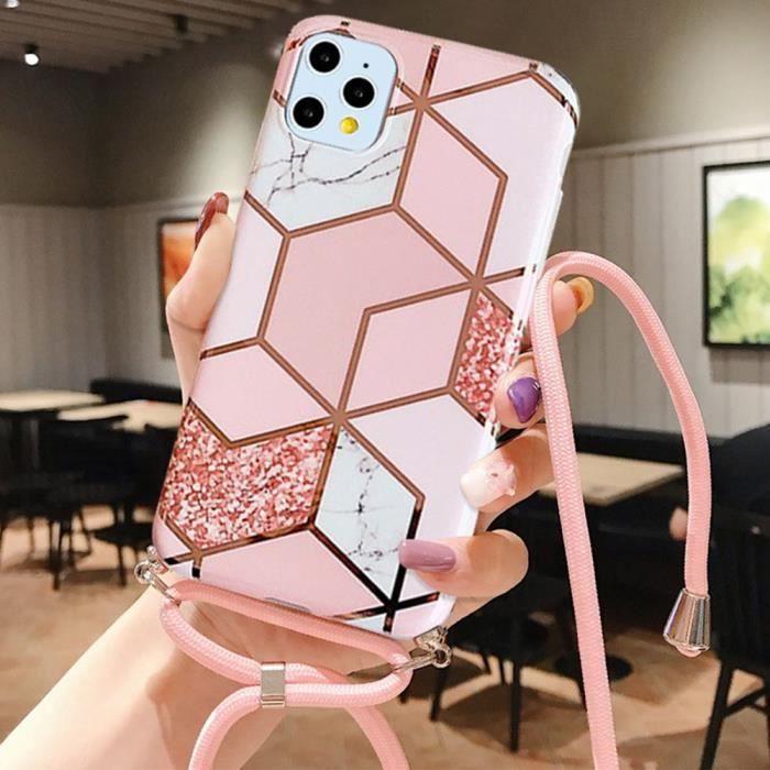 Coque de téléphone - BOOLING - iPhone 11 Pro Max - Rose Brillant - Motif Marbre - Anti-Rayure Antichoc