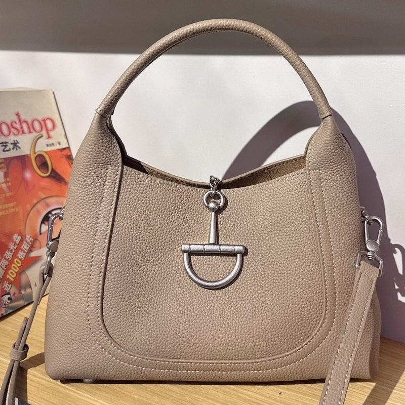 New high-end cowhide leather bucket bag underarm bag handbag crossbody shoulder bag vegetable basket women's bag