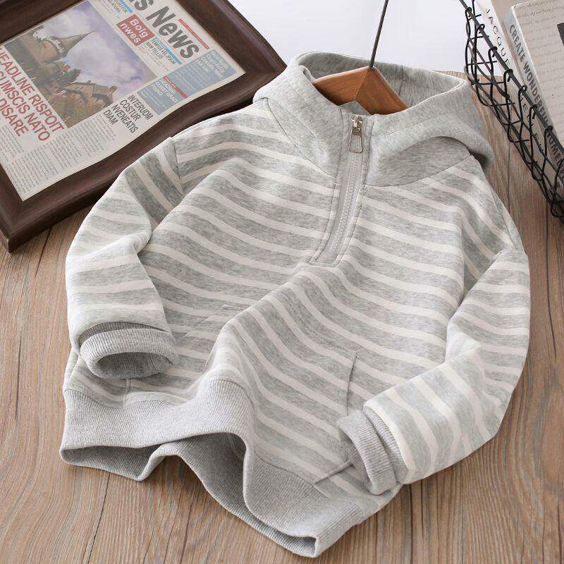 Boys Spring Autumn Hooded Sweatshirt Casual Striped Long Sleeve Top Korean 120 серый