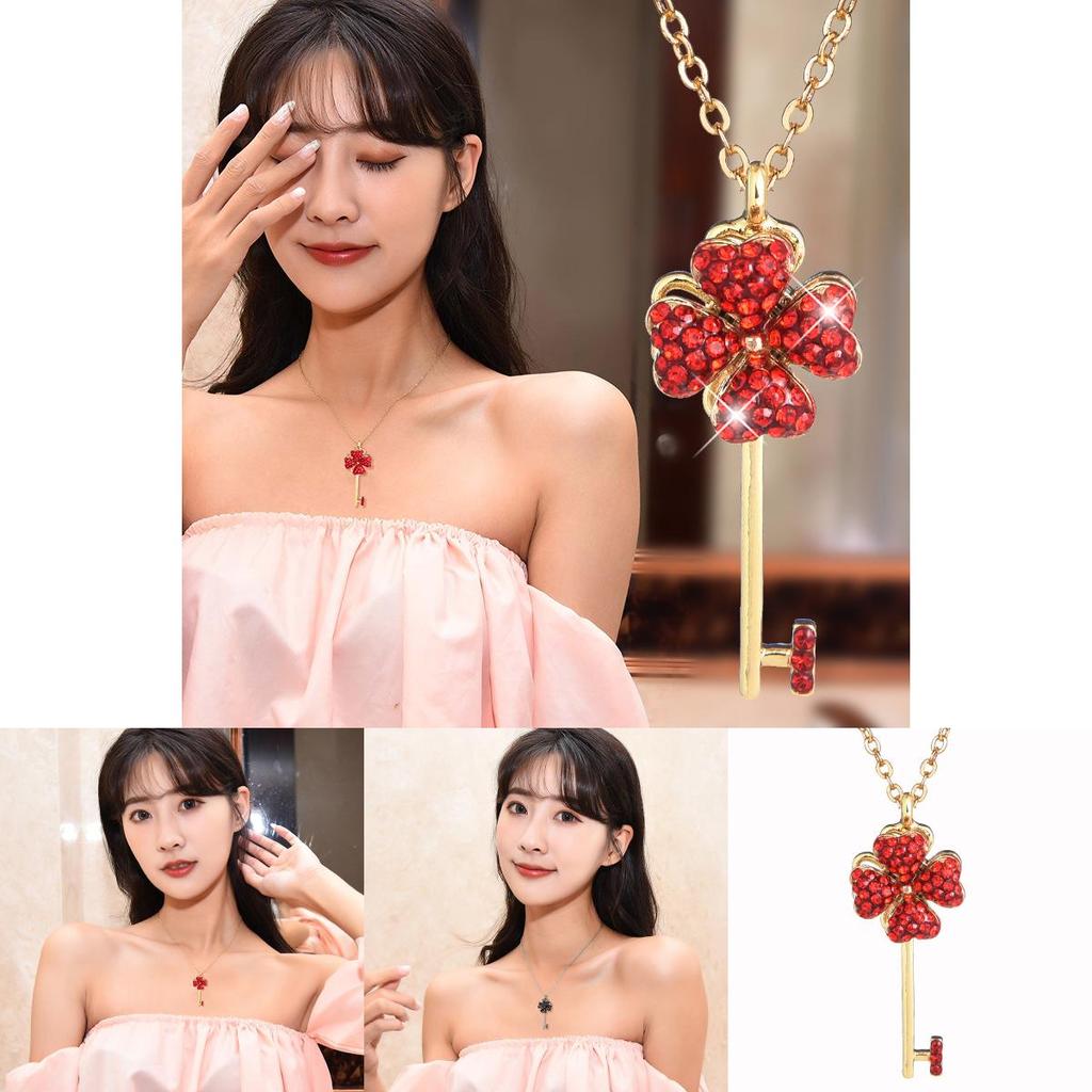 Elegant 2021 Fashionable Rotating Four Leaf Clover Necklace With Gemstone Accents