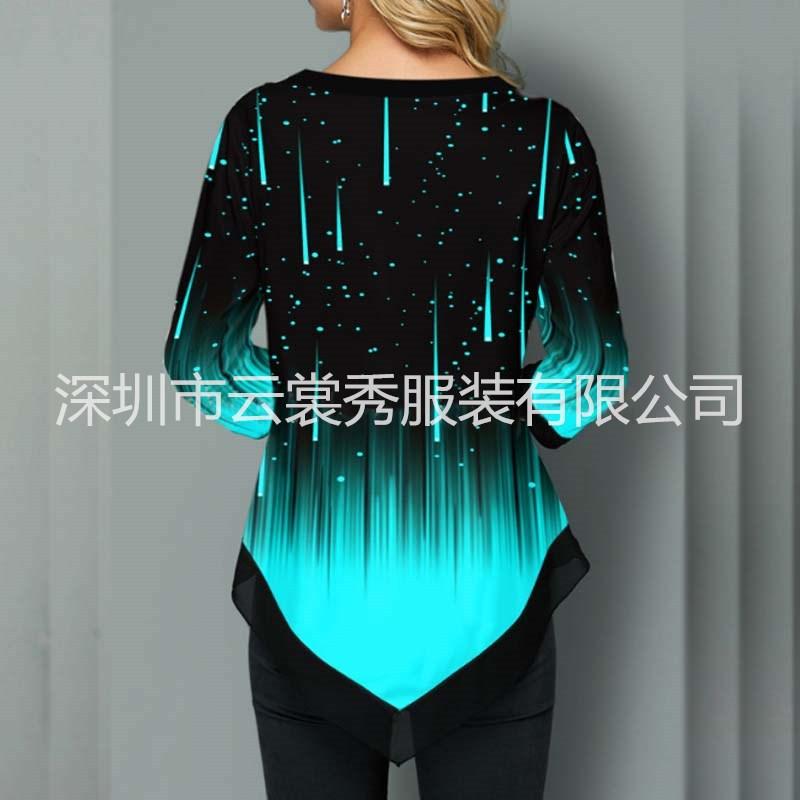 Printed Street Trendy V-neck Irregular Hem Loose T-shirt
