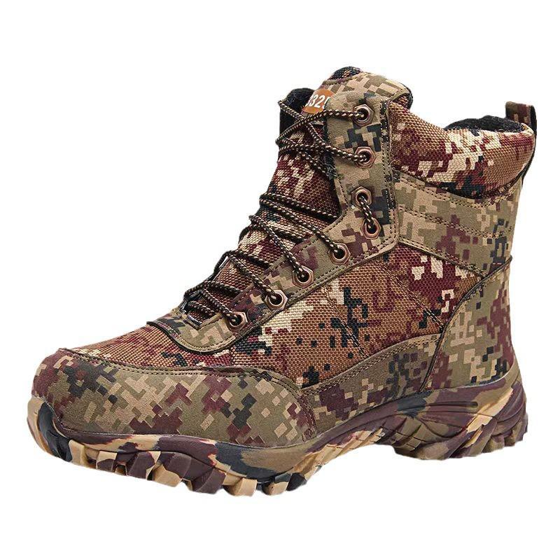 Men's Camouflage Sheepskin Snow Boots - High Top Winter Wool with Fur Lining