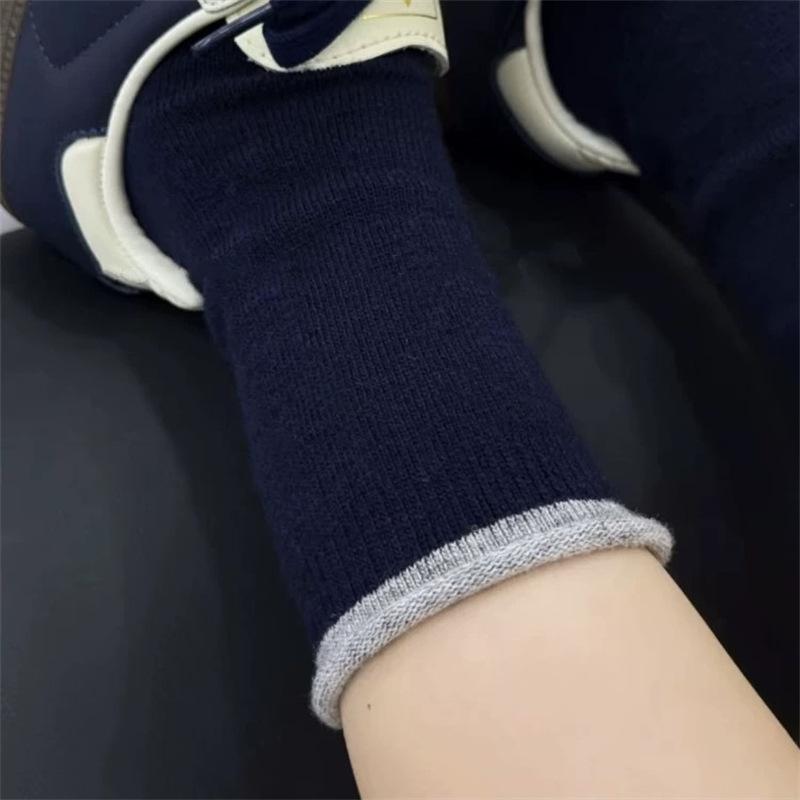 Lazy Wind~ Korean Curled Hem Contrasting Piles Of Socks Soft And Waxy Warm Wool Socks Are Easy To Wear For Versatile Socks For Women