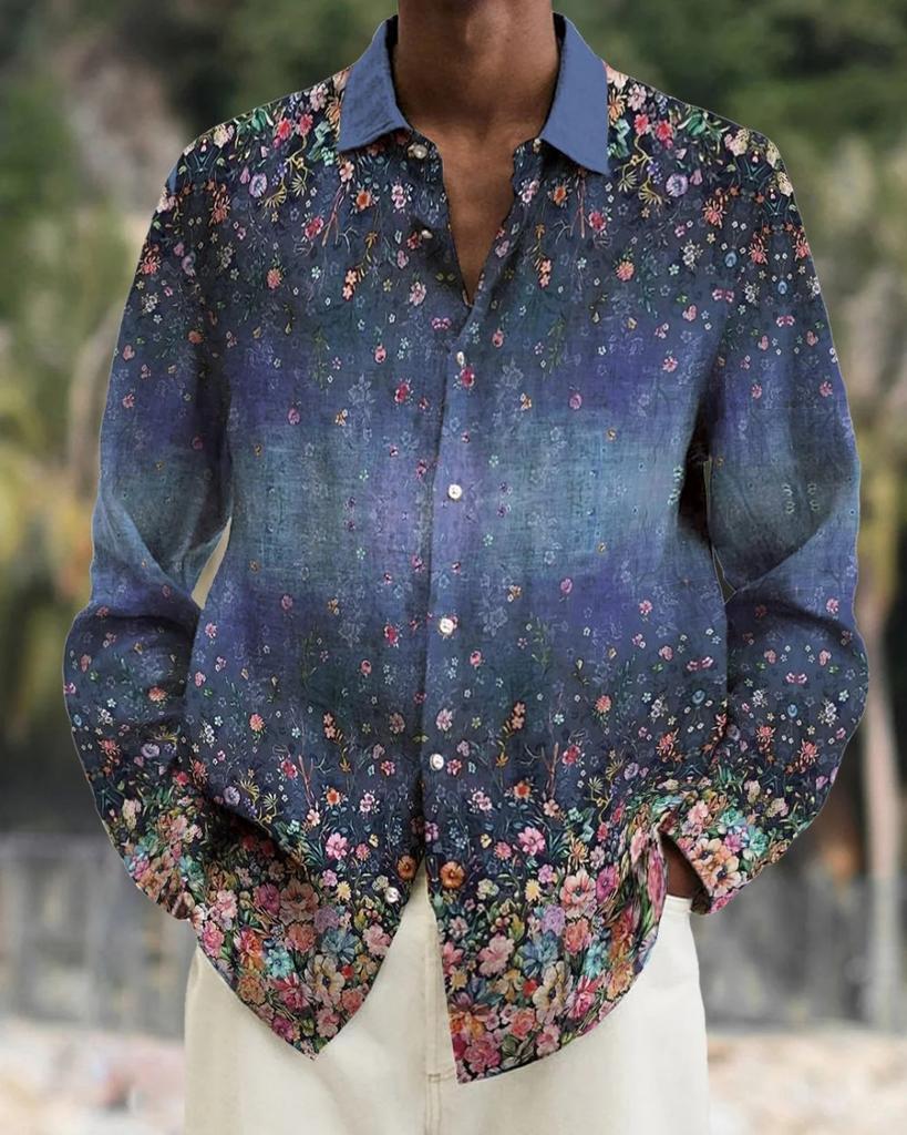 Camisa de Manga Larga con Estampado Floral, Elegante Camisa Casual de Botones para el Uso Diario