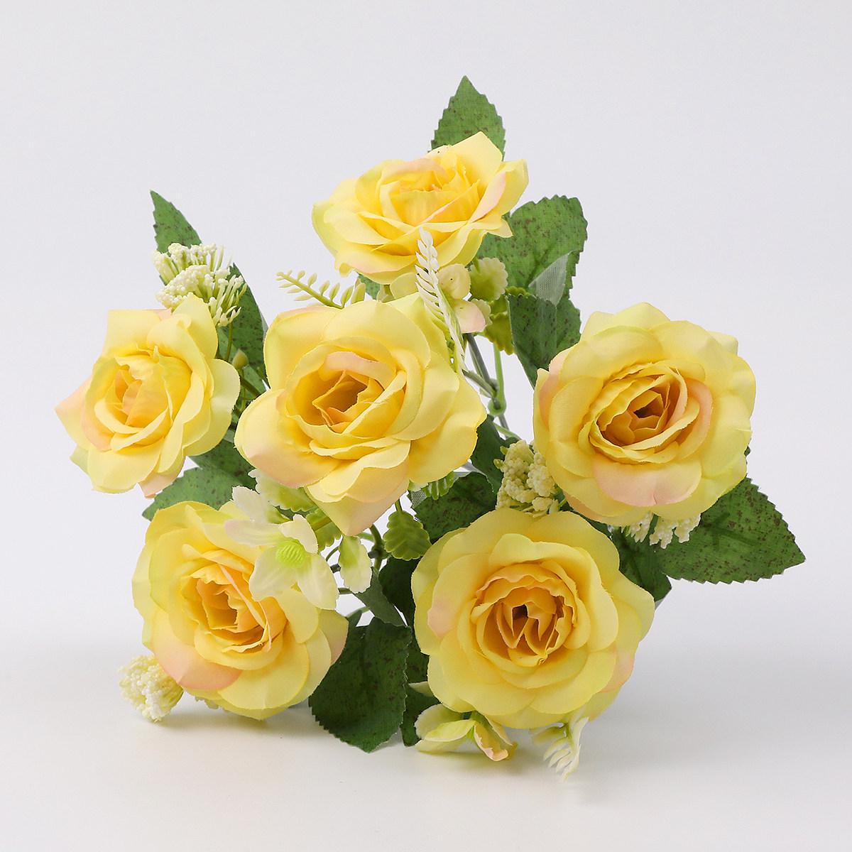 Silk Rose Bouquets for Home and Wedding Decoration жёлтый