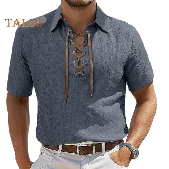 

Мужская футболка со шнуровкой и V-образным вырезом, с коротким рукавом и лацканами, однотонная летняя повседневная футболка для повседневной носки, работы и улицы XXXL