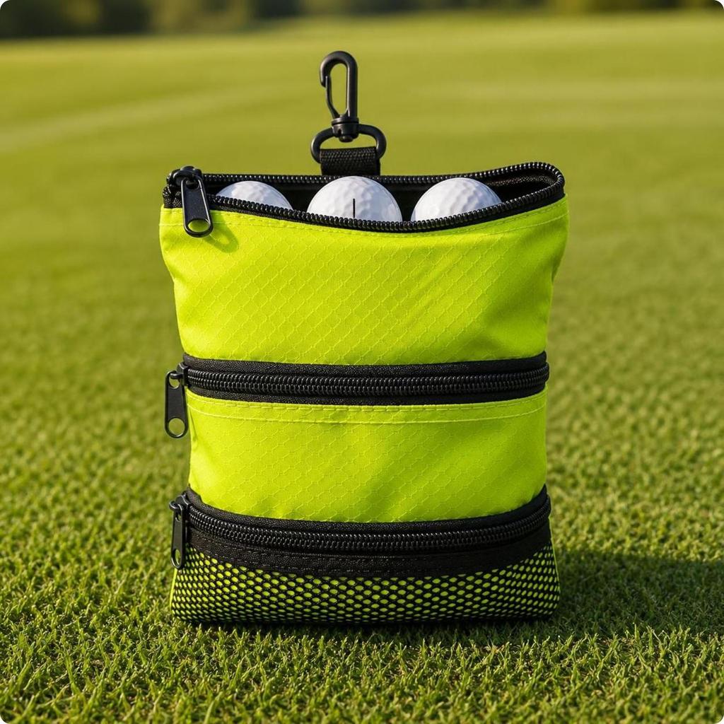 Golf Accessory Pouch with Hanging Hook | Lightweight 40g Design, ThreeCompartment Storage Layout,