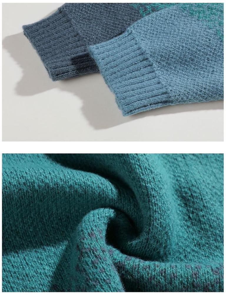 Men’s Retro Gradient Color Block Sweater - Autumn/Winter Loose Knit Pullover