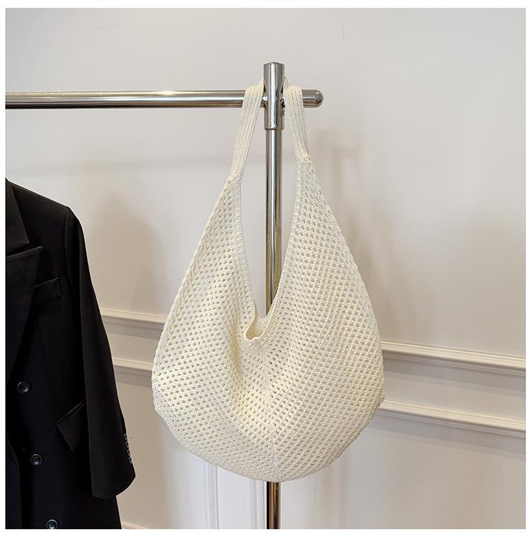 

Casual large-capacity cotton thread woven bag, new openwork straw bag, lazy style shoulder bag, vacation beach bag, women s bag
