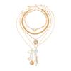 Holiday Shell Piece Conch Pendant Necklace, Design Sense Metal Snake Bone Chain Imitation Pearl Necklace