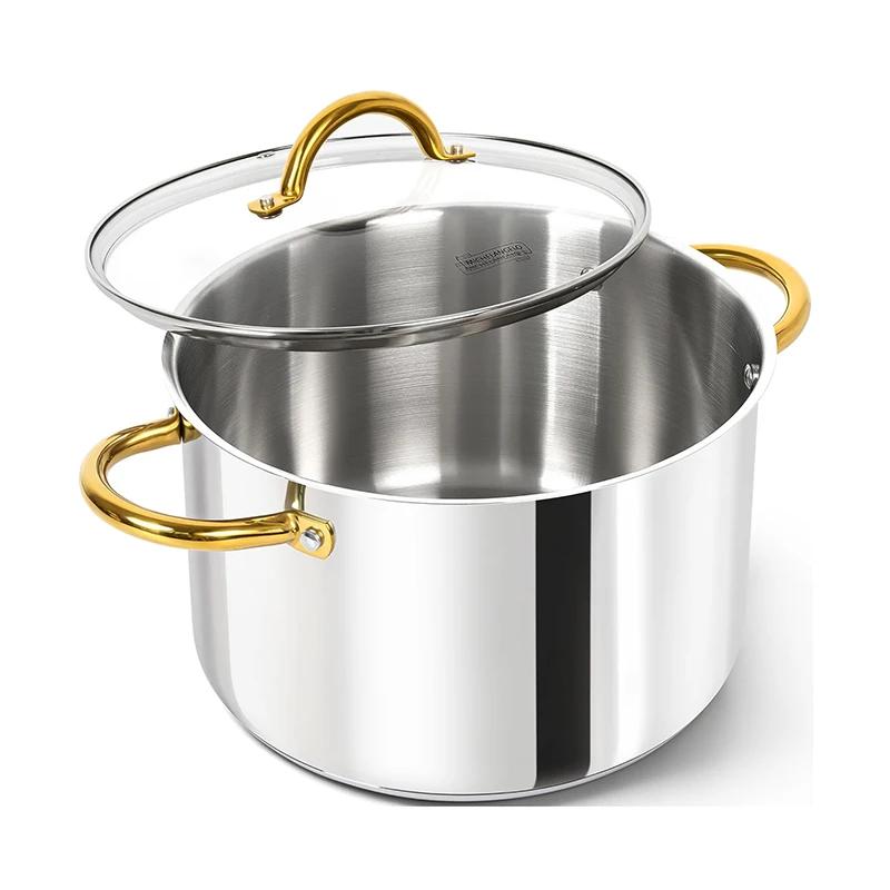 

MICHELANGELO 6/8/10QT Stainless Steel Stock Pot with Lid Cooking Pot with Riveted Handle Induction Compatible Soup Pot Oven Safe