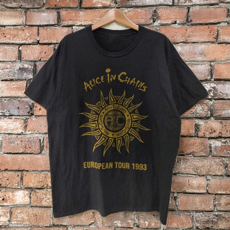 NEW Alice In Chains European Tour 1993 Tshirt Unisex Black Tshirt Size S5XL Unisex T-Shirt L