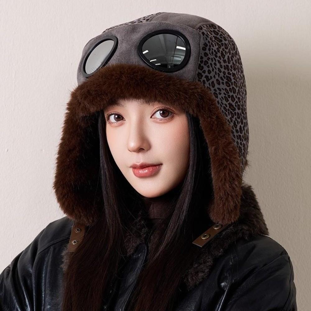 Fleece Lined Leopard Print Trapper Hat Warm Winter Hat Snow Activities