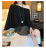 Petite Asymmetrical Off-Shoulder Batwing Sleeve Cropped Top for Women - Spring 2026 Arrival