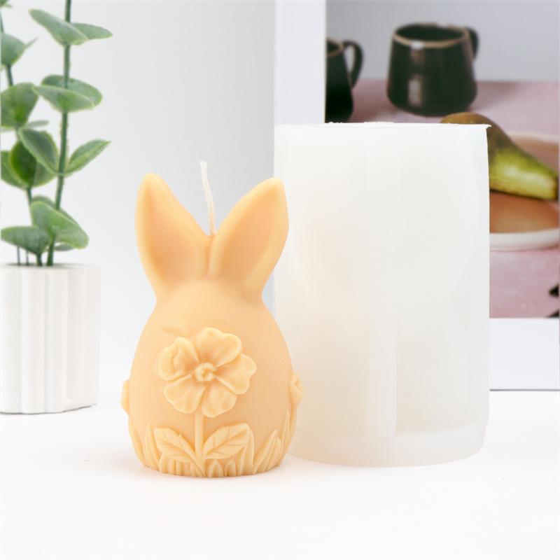 Niedliche 3D Osterhase Eiform Kerzenform DIY Blumengeprägte Tier Gips Dekorationswerkzeug Festivals Basteln Oster-Thema