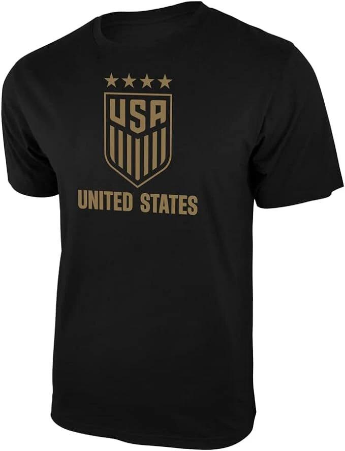 Icon Sports U.S. Soccer Federation USWNT Logo Adult T-Shirt Black Gold 4 STARS 3XL
