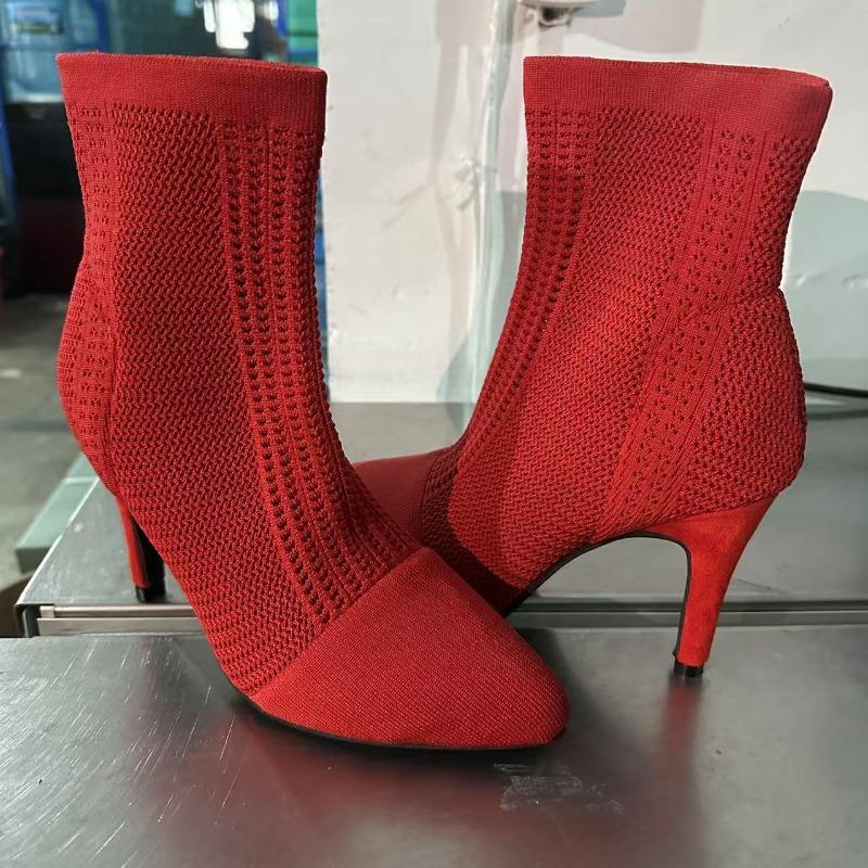 Fashion Spring New Stiletto Boots Women Fashion Pointed Mesh Fabric Breathable Back Zipper Anti-slip Wear-resistant High Heels