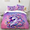 Cute Cartoon Unicorn Duvet Cover Set, Rainbow Floral Kids Bedding, 3D Printed Soft Microfiber Quilt Cover Pillowcase