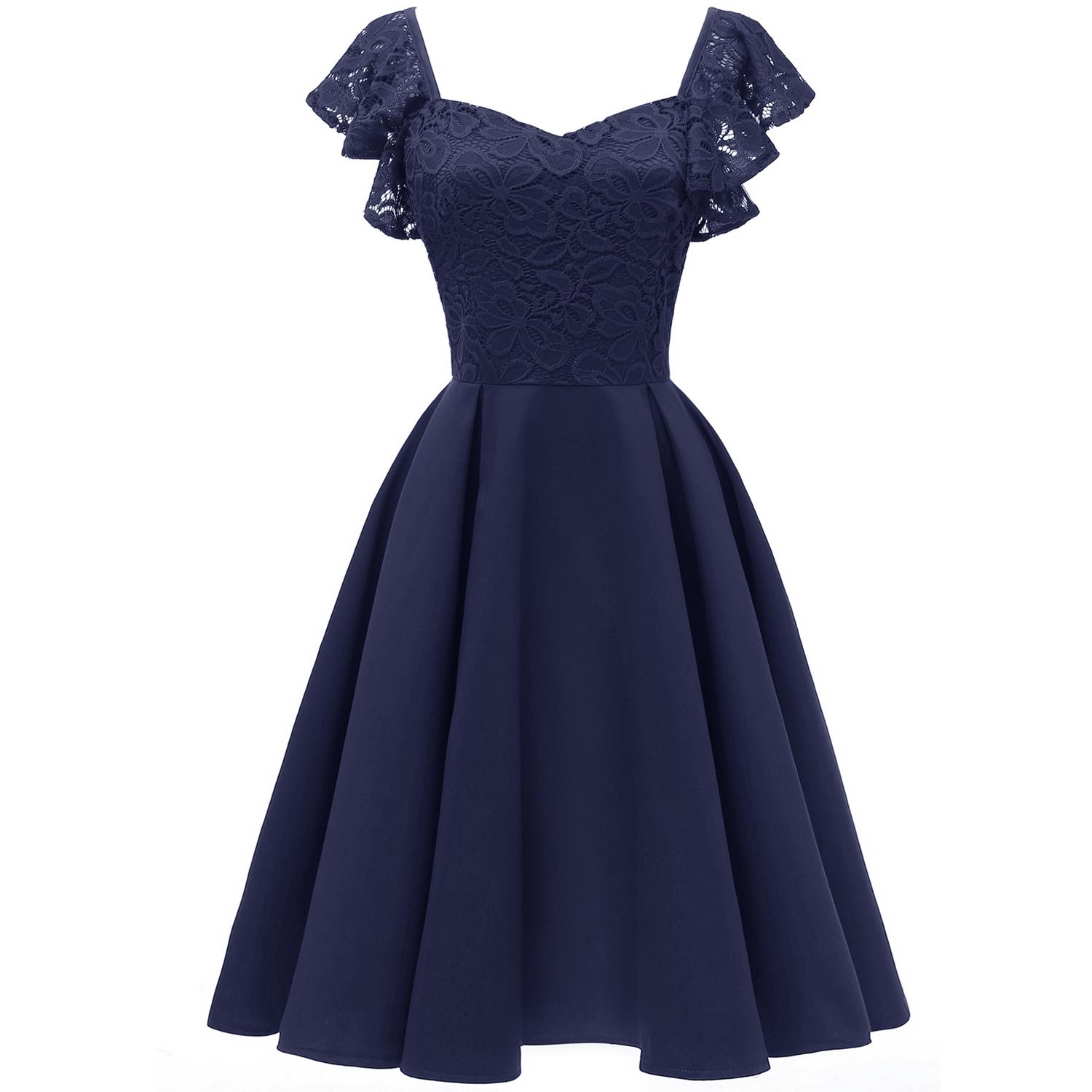 

Жен. Свободное платье с v-образным вырезом и оборками на рукавах Цветочное кружево Облегающий крой Шикарный винтаж 50-х годов Элегантный коктейльный вечерний наряд Формальная одежда для особых случаев S