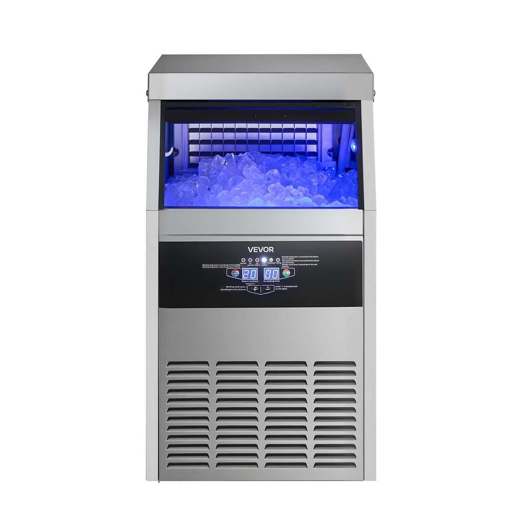 Commercial Ice Maker Machine, 73 kg/24h with 14 kg Storage Capacity, Built-in/Freestanding/Under Counter, Stainless Steel Ice Maker with LED Display &