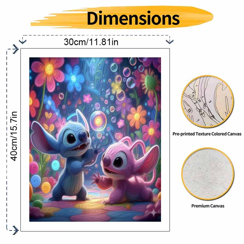 Disney Stitch Angel Bubble Painting Kit Home Wall Decor Handmade Gift Lilo Blue Pink Floral Cartoon Art Hobby Craft Canvas DIY Decor