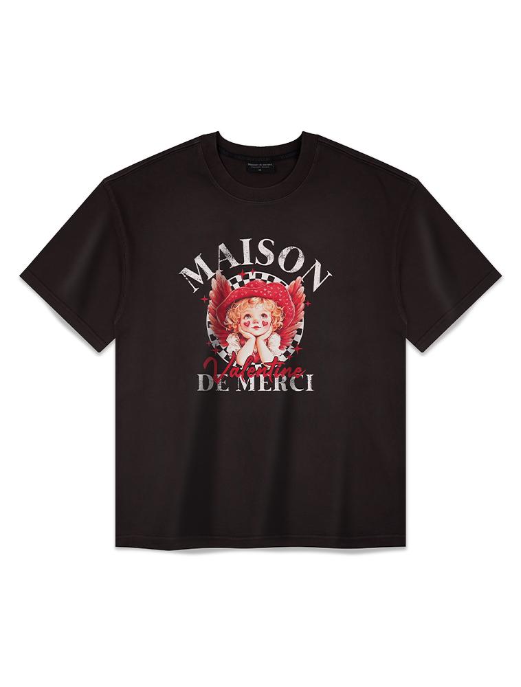LA MAISON STUDIO Unisex Smoky Vintage Angel Oversized Pigment Dyed Heavy Jersey Short Sleeve T-Shirt Charcoal Grey (Fcf2Ts416M)