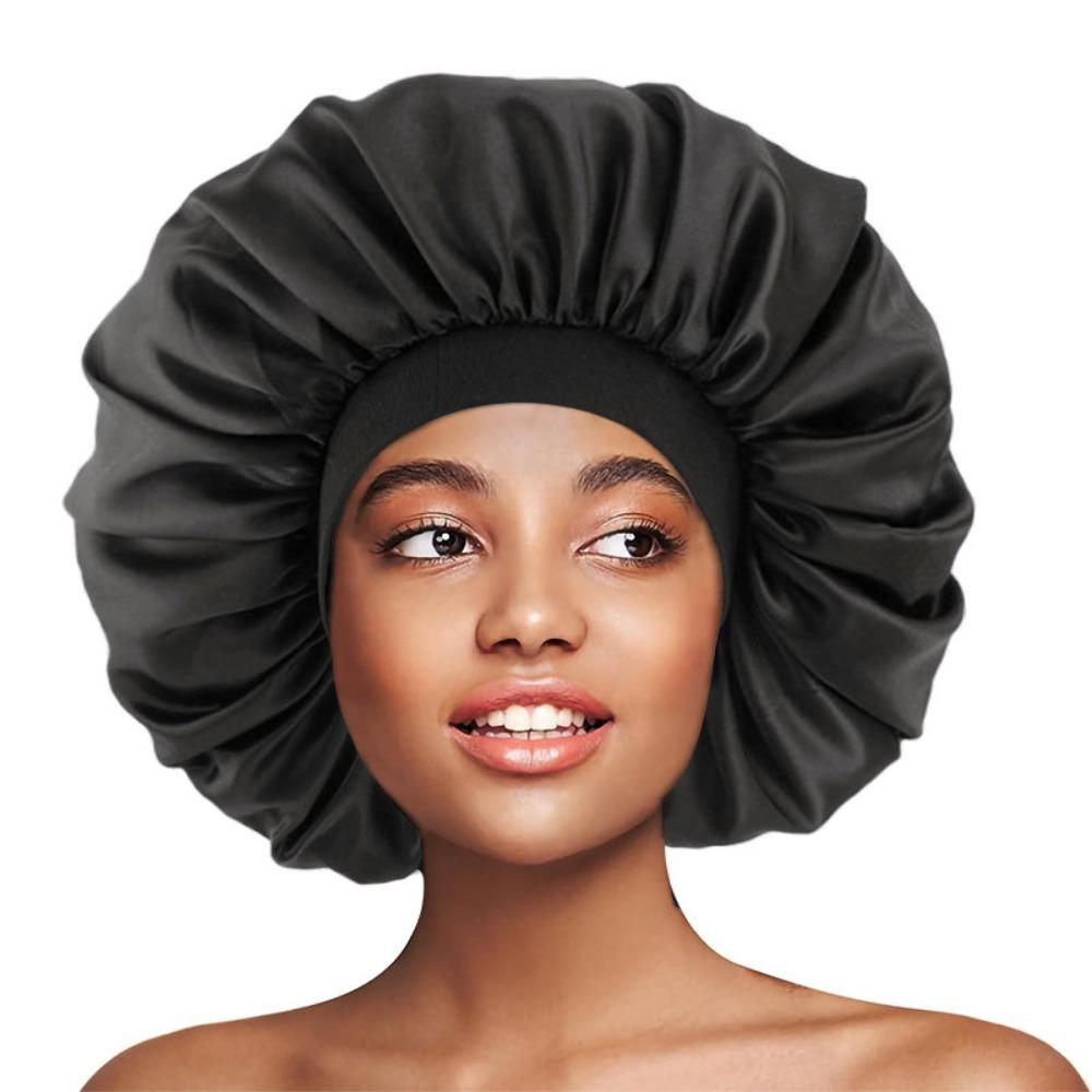 Oversized Silky Satin Bonnet for Women Soft Sleep Night Hair Cover Elegant Shower Bath Hat Solid Color Head Bonnets for Women