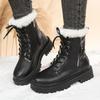 Winter Plush Ankle Boots for Women Non Slip Thick Bottom Furry Snow Boot Pu Leather Short Booties Classic Cotton Shoes for Women