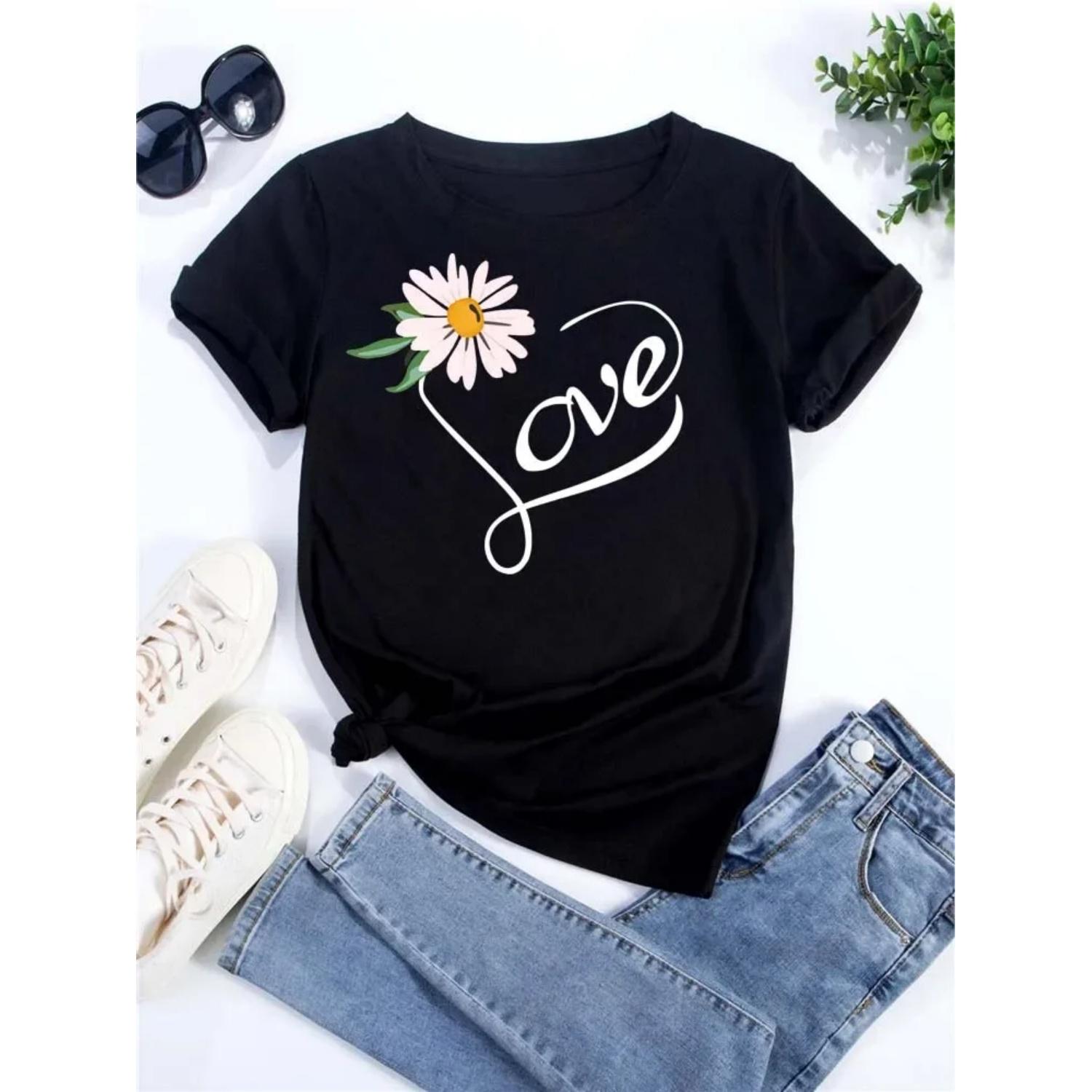 Women Lady Butterfly Dandelion Vintage Cartoon Print T Shirt Casual Womens Tshirt Female Shirt Clothes Top Graphic T S чёрный