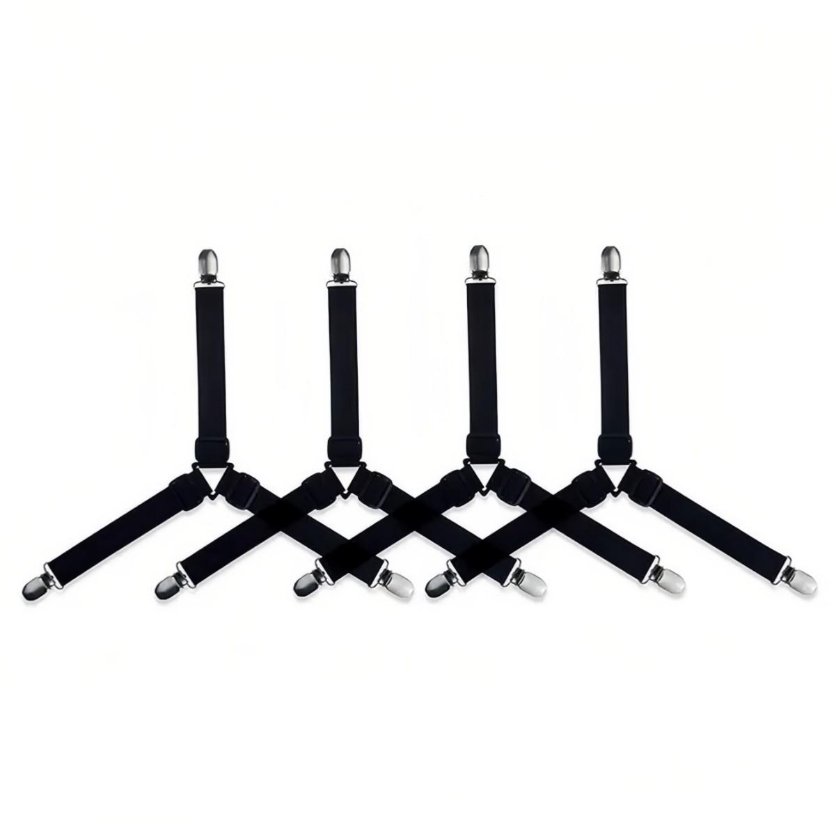 

4 шт. Регулируемые нескользящие треугольные ремни для простыней с прозрачными эластичными зажимами - Подходят для диванных подушек и постельных принадлежностей, легко чистятся, ремни для простыней 4pcs чёрный