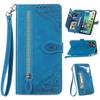Zipper Wallet Flip Leather Phone Case for IPhone 17 Air 16 15 Samsung S25 S24, with Card Holder Wrist Strap Stand Embossed Shockproof Cover