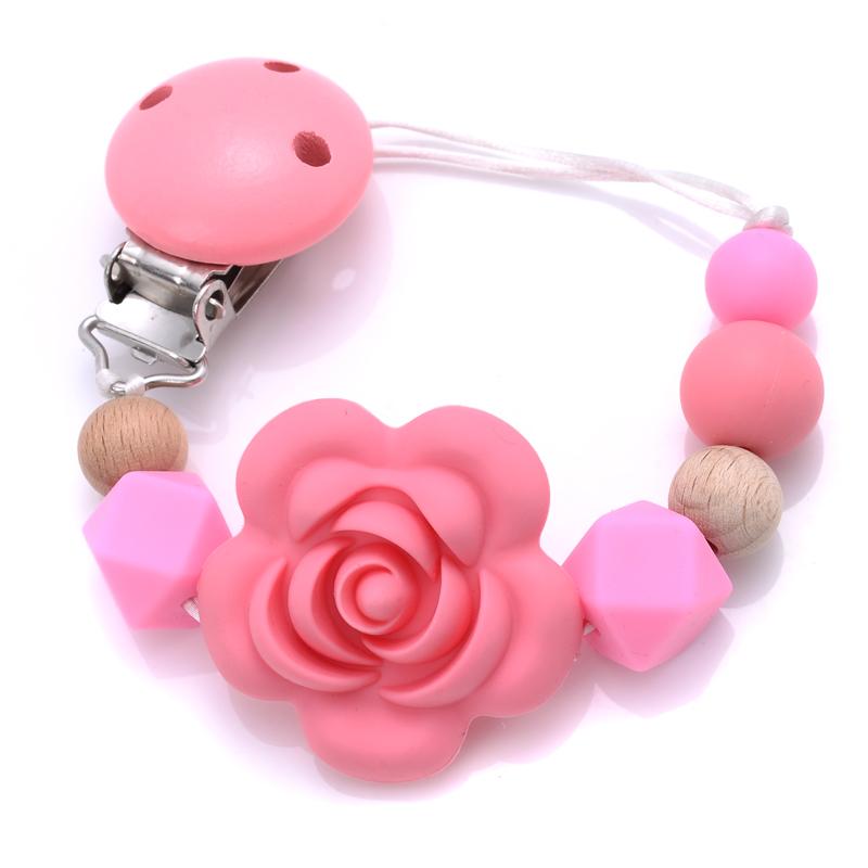 Baby Teether Pacifier Chain Silicone Wood Beads Pacifier Clips Infant Nipple Appease Soother Chain Clip Dummy Holder Nipple Clip