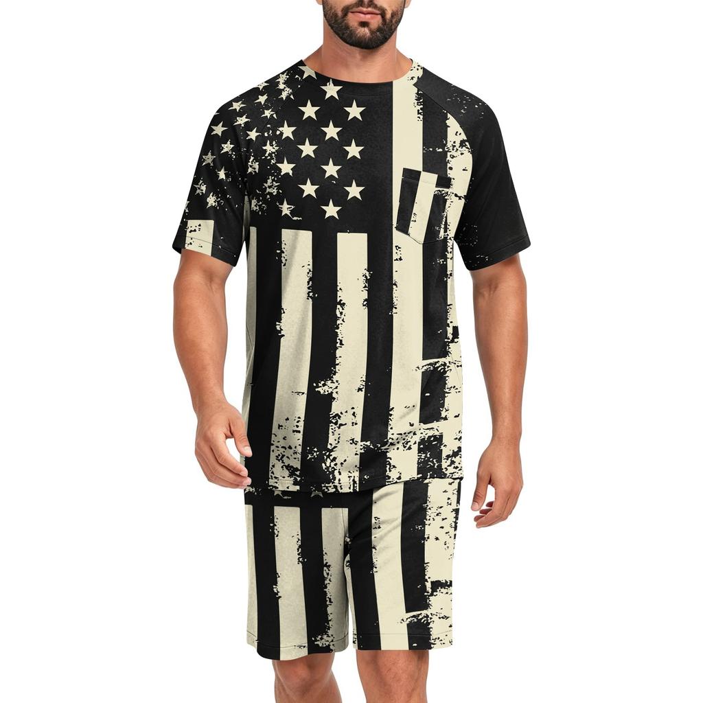 Men's Short Sleeve Pajama Set Lightweight Breathable Soft Fabric Lounge Wear Comfortable Fit Summer Homewear