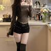 Y2K Retro Low-Waist Rivet Denim Shorts