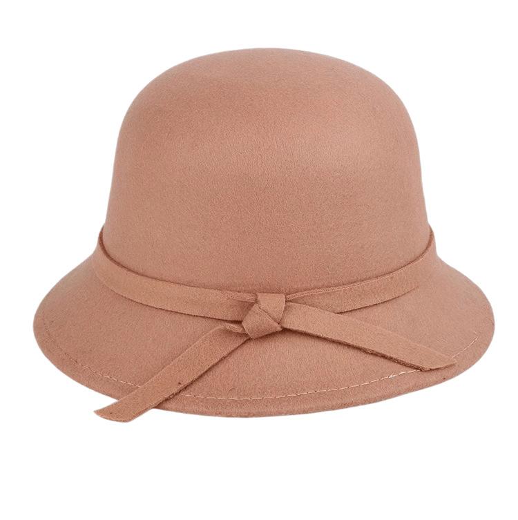 Autumn and winter new women's woolen top hat Hepburn style small brim basin hat pearl decoration French retro fashion shows small face