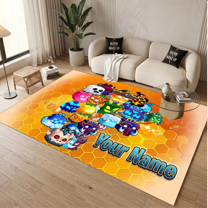 Custom Name Text Crystal Velvet Rug,Blox Fruits Soft Plush Decorative Non Slip Floor Carpet