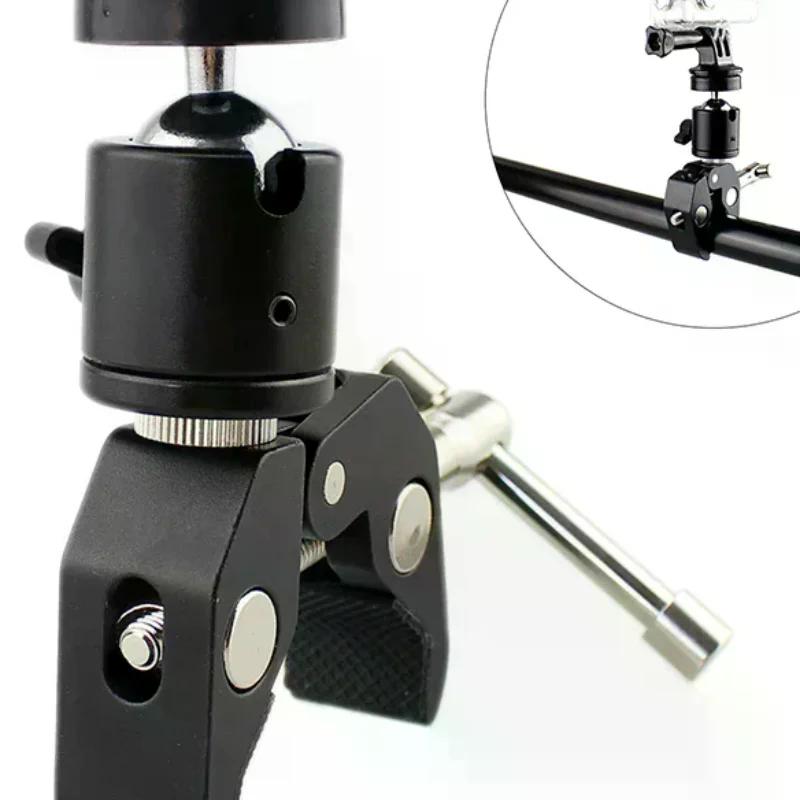 1 Set 1/4 Screw Clip CNC Metal Super Clamp With 360° Mini Ball Head Quick Release Clamp Bracket Tripod Mount For DSLR Camera