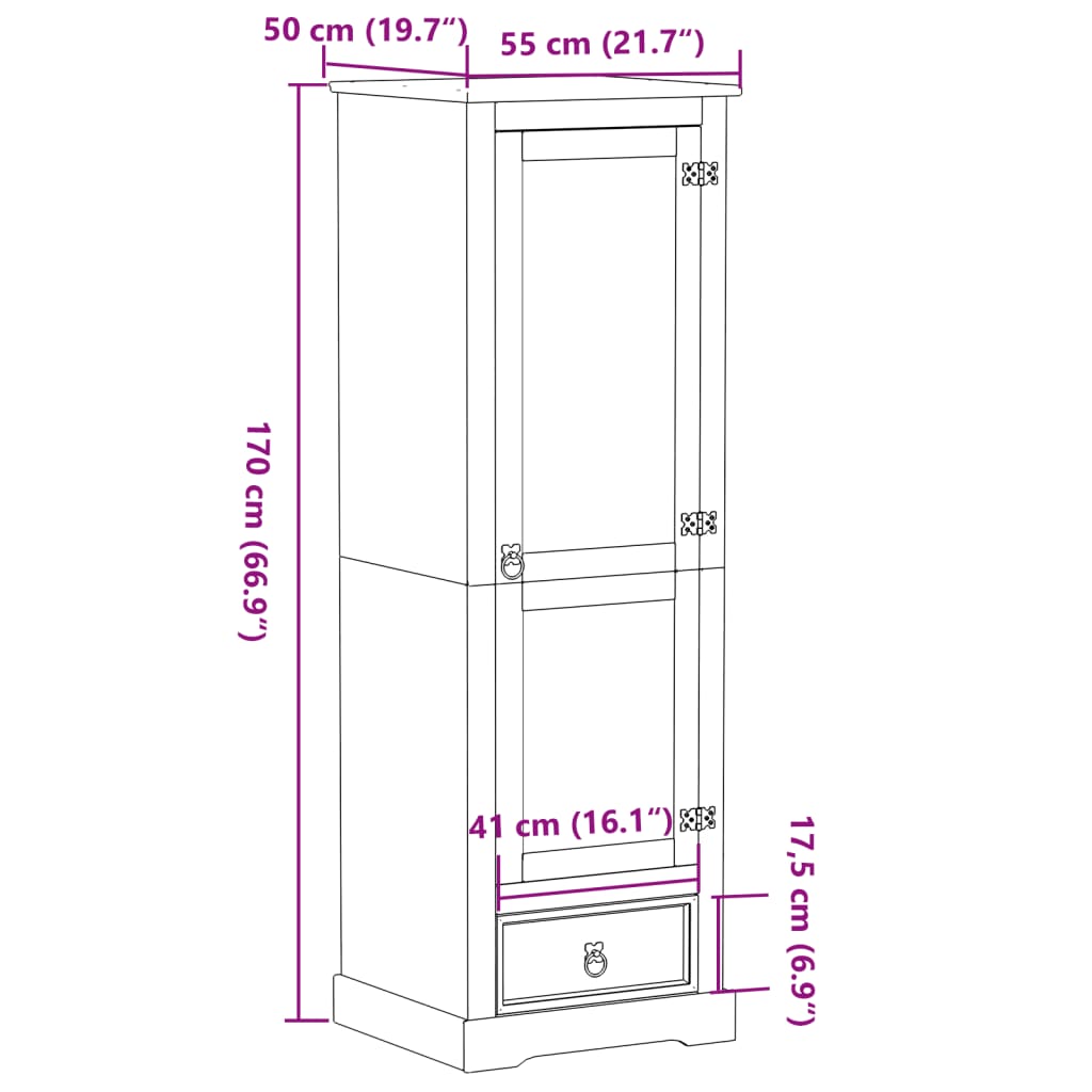 Corona Wardrobe 55 x 50 x 170 cm Solid Pine Wood