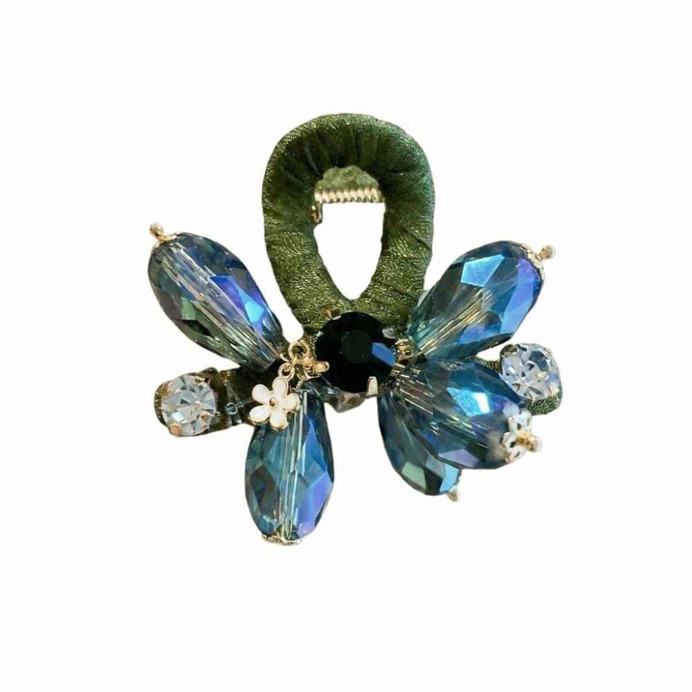 Exquisite Bow Hair Claw Colorful Crystal Forehead Bangs Clip Elegant Non-slip Jaw Clip Women зелёный